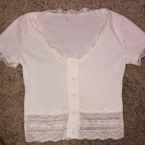 White Button Shirt With Lace Trim